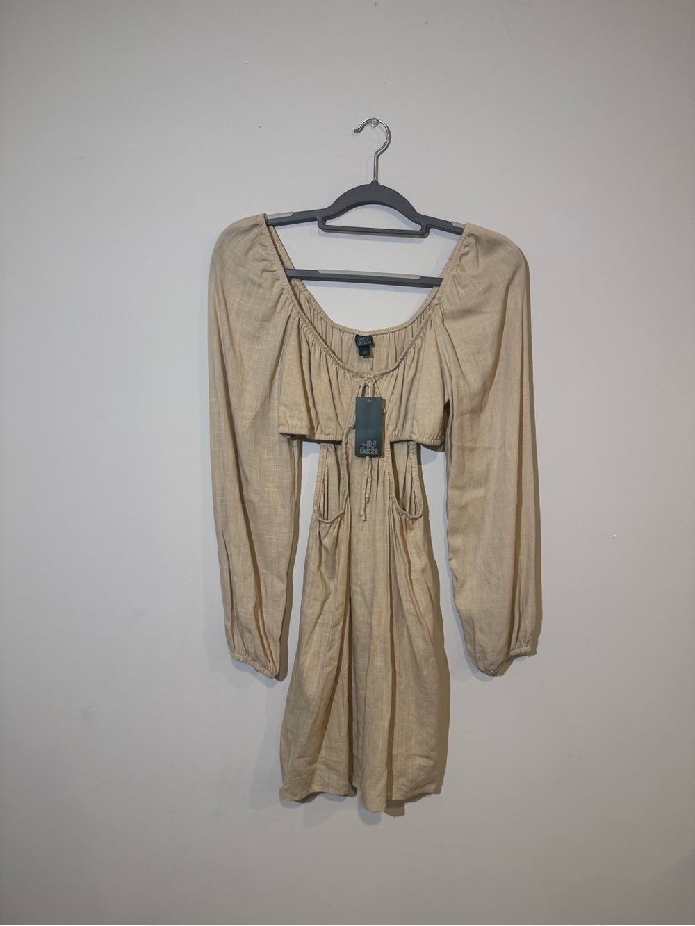 Beige Long Sleeve Cutout Mini Dress